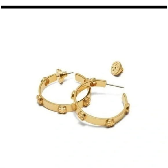 Authentic Tory Burch GolD Milgrain Logo Hoop Earring - Picture 7 of 7